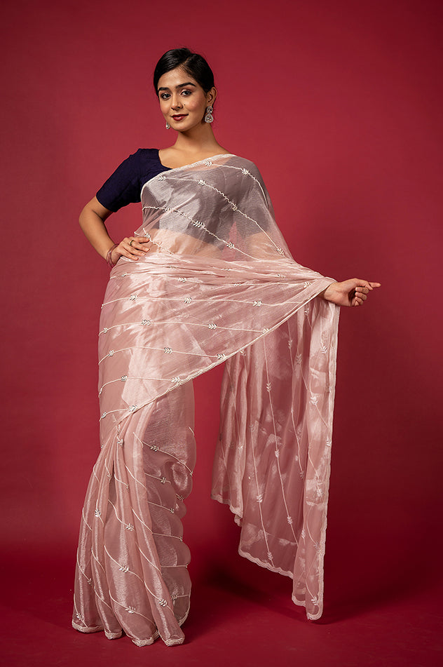 Cocktail Pearl Pink Saree
