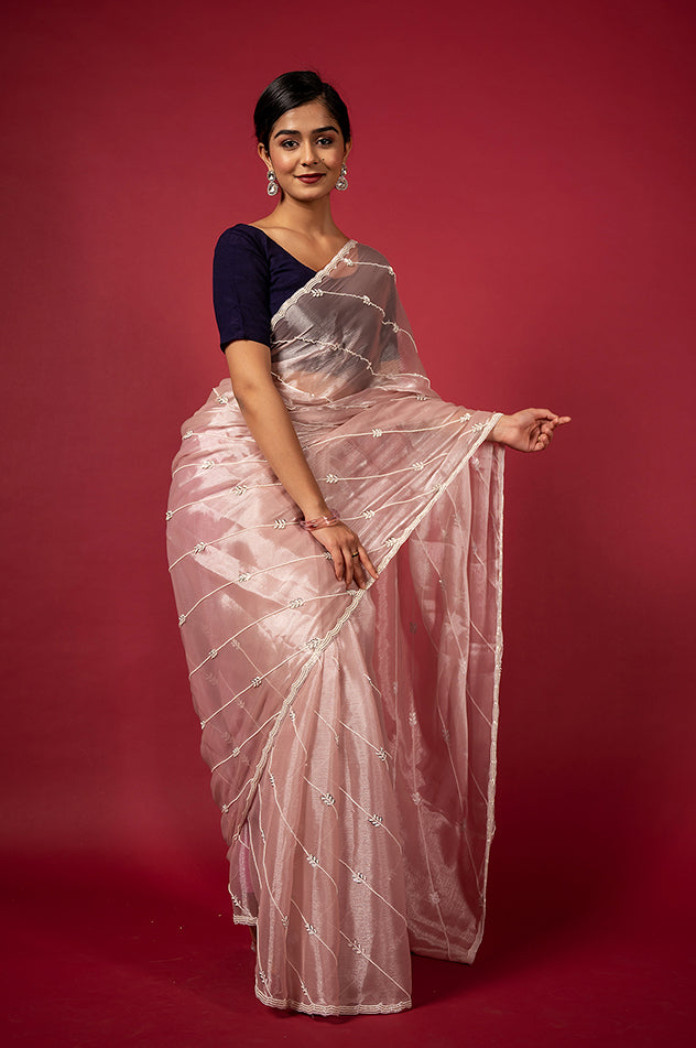 Cocktail Pearl Pink Saree