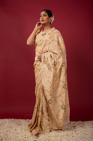 Handloom Tissue Gold Chamois Saree