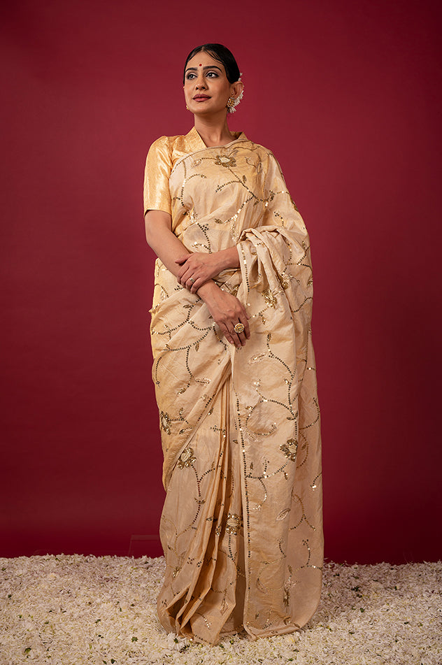 Handloom Tissue Gold Chamois Saree