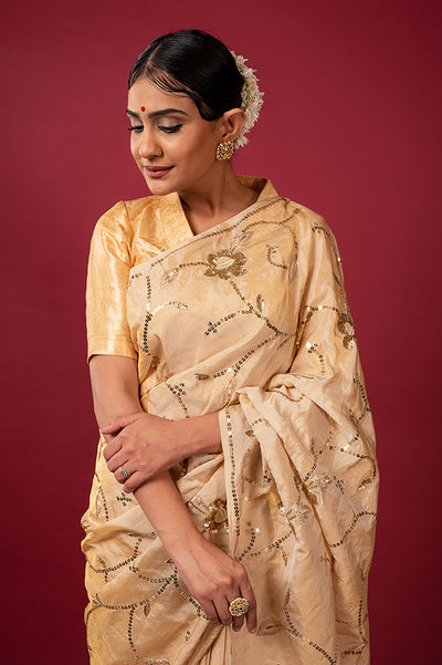 Handloom Tissue Gold Chamois Saree