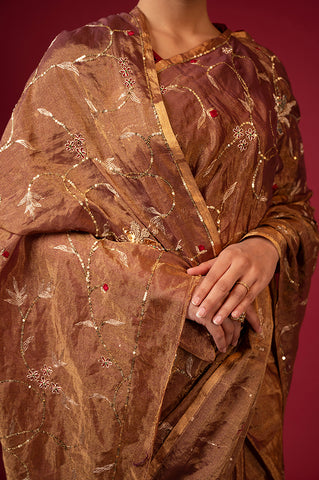 Handloom Tissue Rust Saree