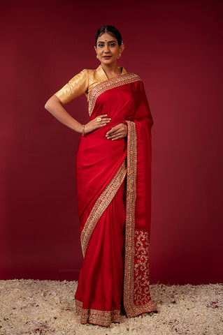 Scarlet Satin Bridal Saree