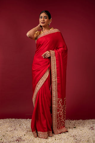 Scarlet Satin Bridal Saree