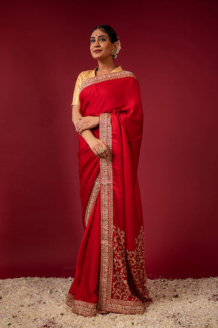 Scarlet Satin Bridal Saree