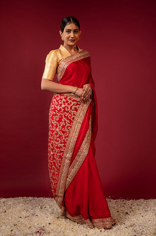 Scarlet Satin Bridal Saree