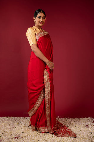 Scarlet Satin Bridal Saree