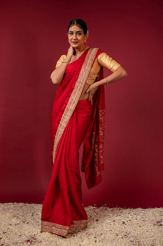 Scarlet Satin Bridal Saree