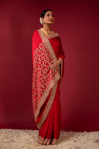 Scarlet Satin Bridal Saree