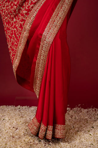 Scarlet Satin Bridal Saree