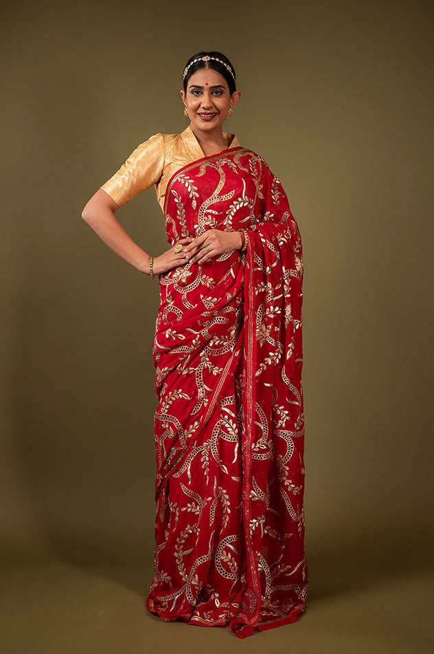 Scarlet Cutt Work Pure Chiffon Saree