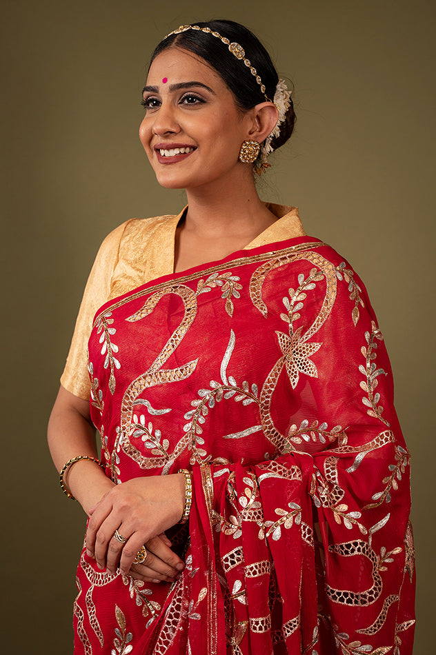 Scarlet Cutt Work Pure Chiffon Saree