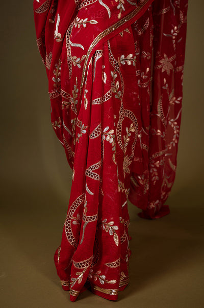 Scarlet Cutt Work Pure Chiffon Saree