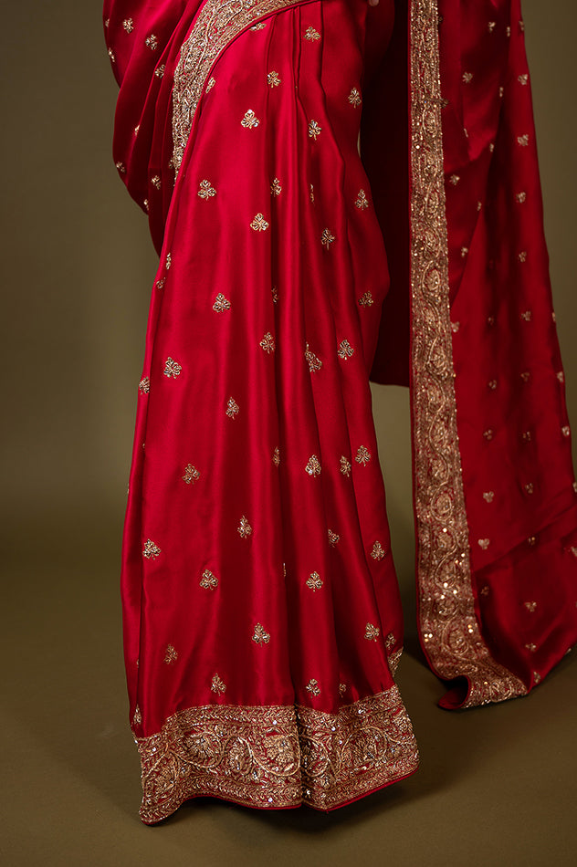Red Bridal Pure Satin Saree