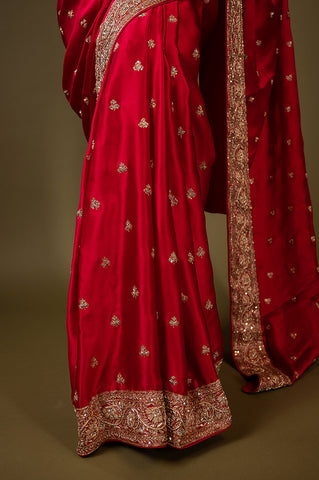 Red Bridal Pure Satin Saree