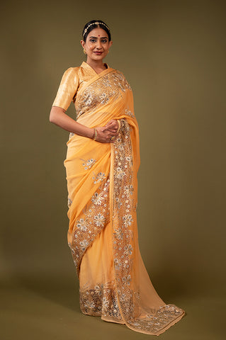 Pistachio Pure Chiffon Cutt Work Saree