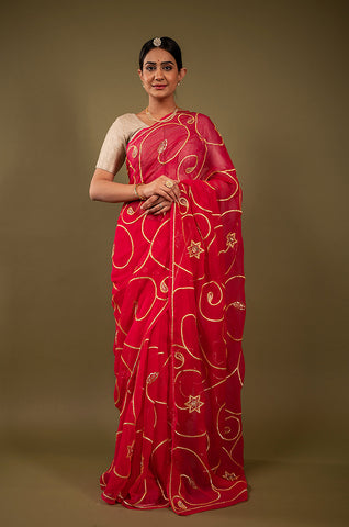 Viscose Chiffon Gotapatti Work Saree