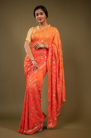 Pure Chiffon Gotapatti Work Saree