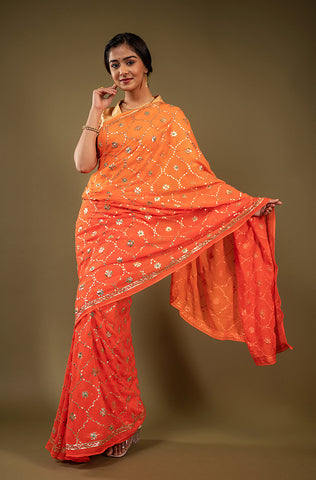 Pure Chiffon Gotapatti Work Saree