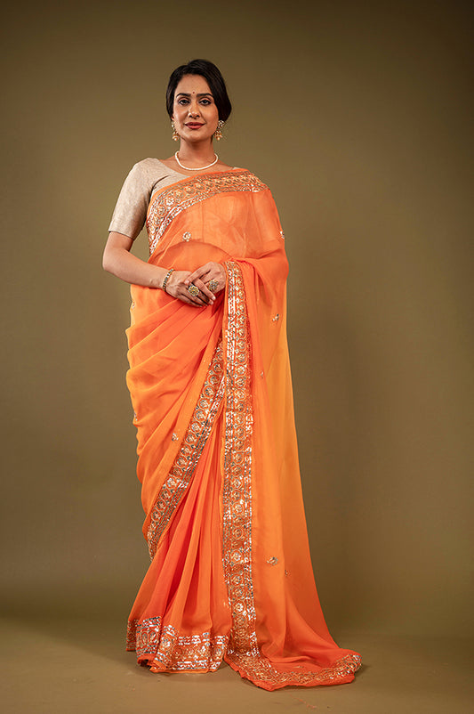 Pure Chiffon Gotapatti Work Saree