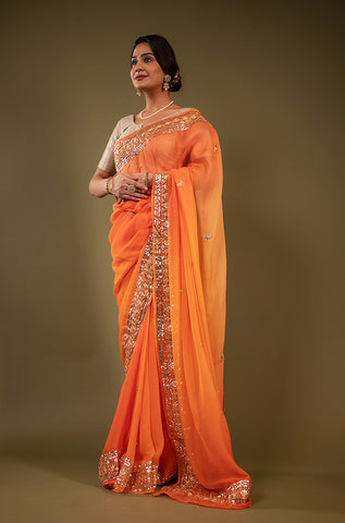 Pure Chiffon Gotapatti Work Saree