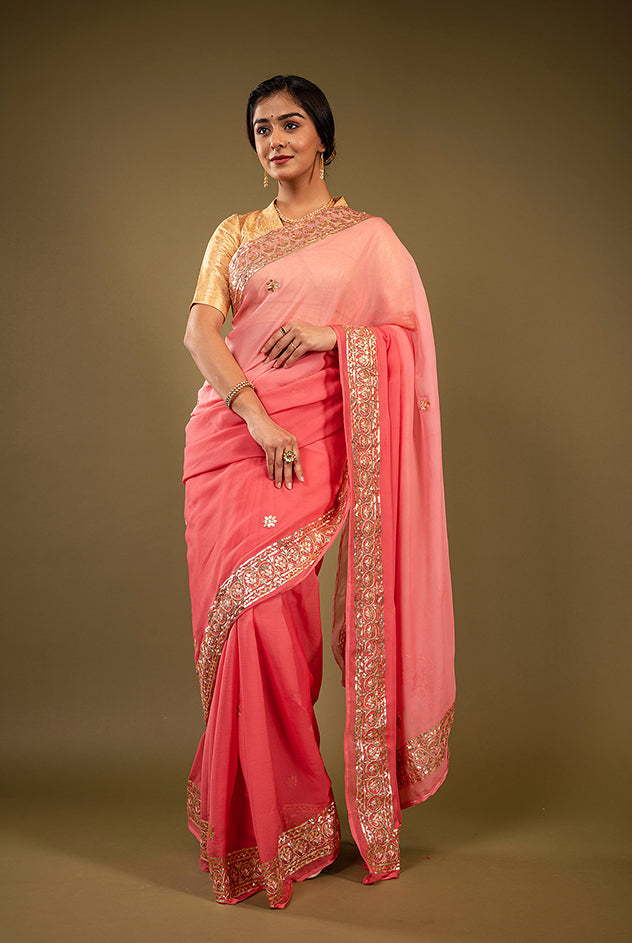 Pure Chiffon Gotapatti Work Saree