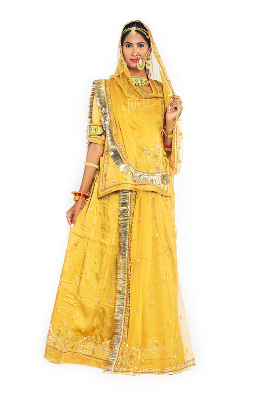 Yellow Aari Zardosi Resham Satin Poshak - Yuvti