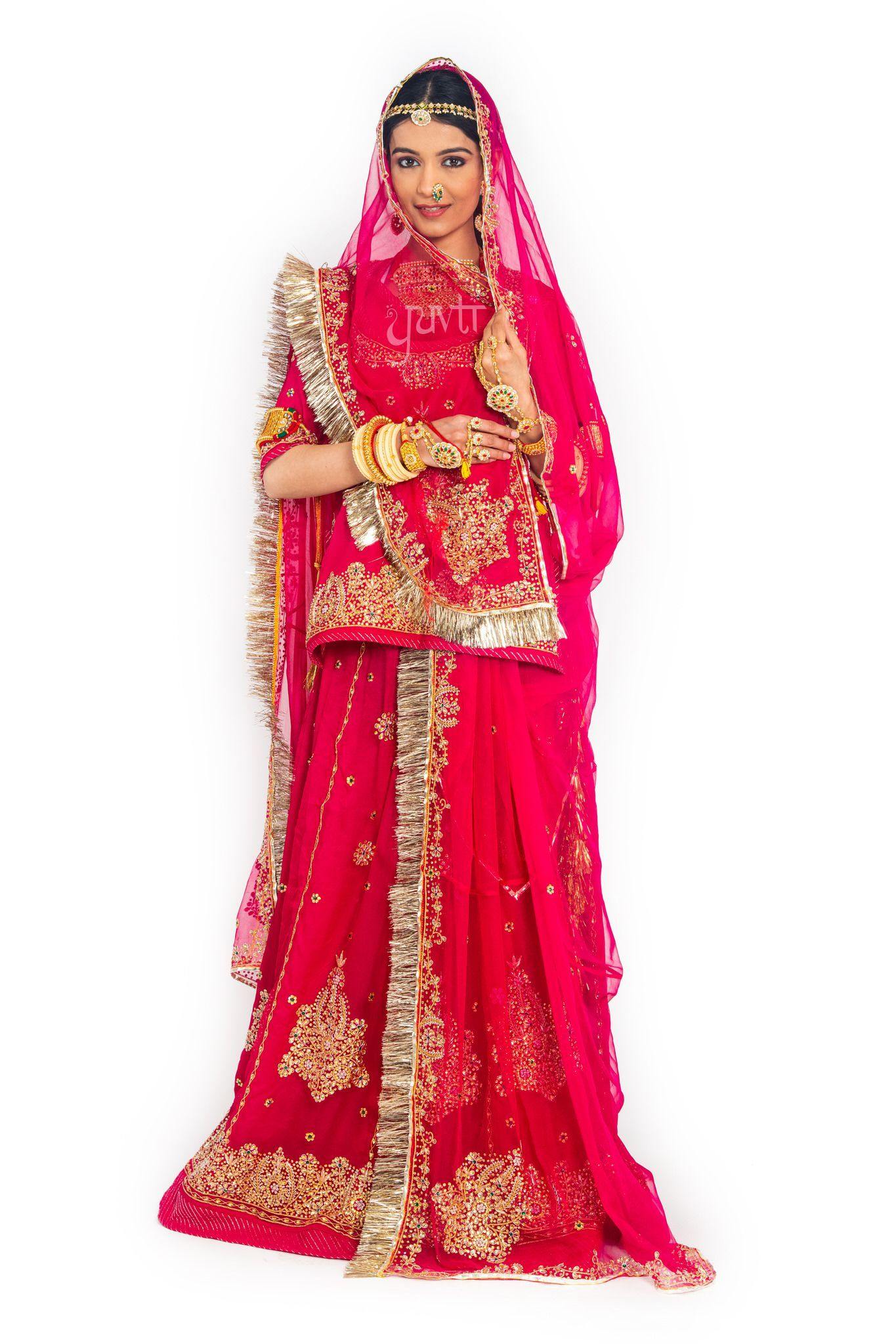 Crimson Red Gota Patti Kundan Georgette Rajputi Poshak - Yuvti