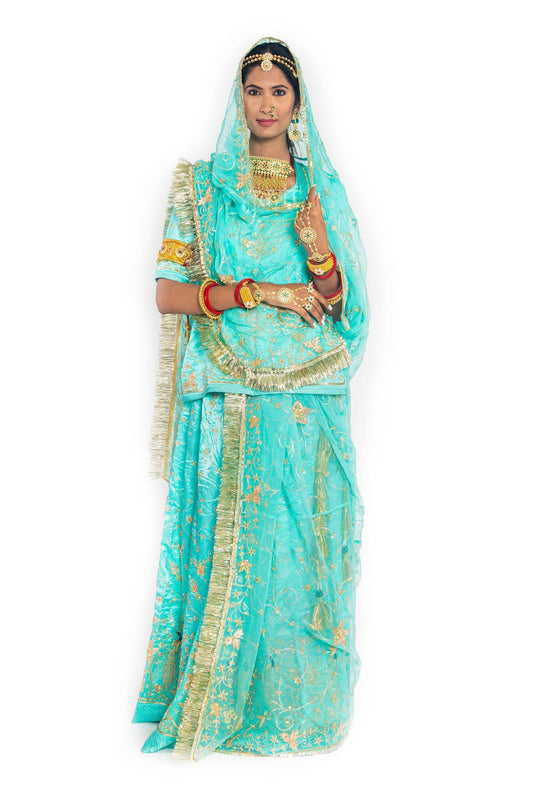 Aqua Blue Aari Zardosi Resham Poshak - Yuvti