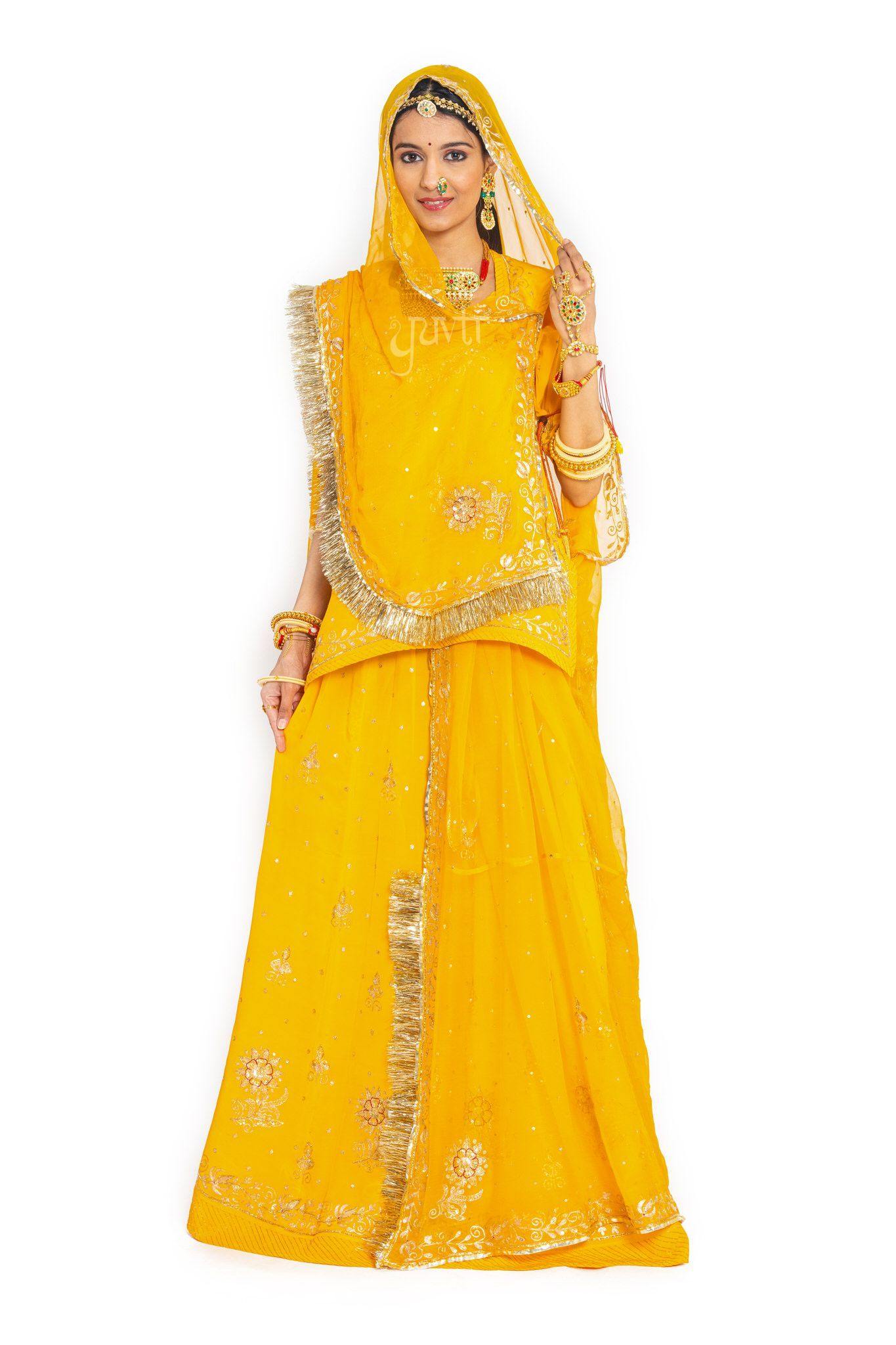 Yellow Aari Resham Zardosi Crepe Poshak - Yuvti