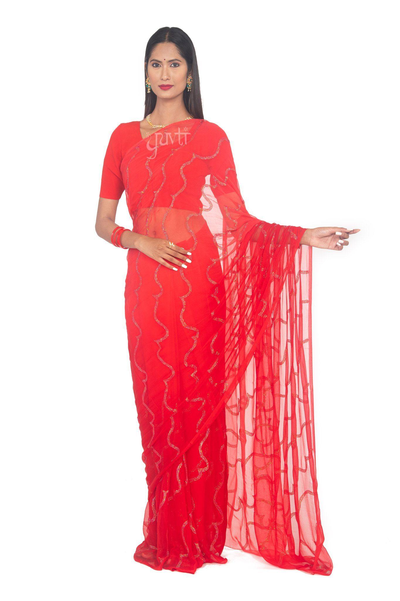 Katori Work Viscose Chiffon Saree - Yuvti