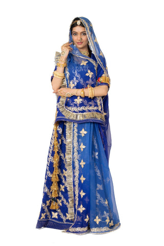 Blue Sikhiya Satin Rajputi Poshak - Yuvti