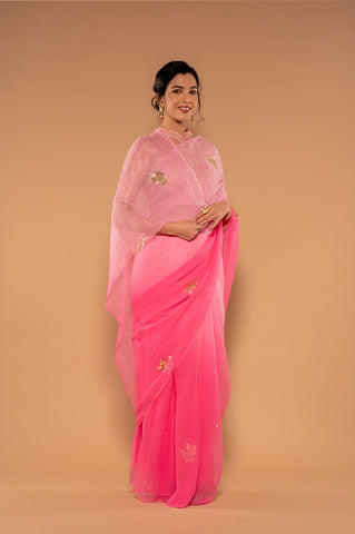 Aari Sequins Pink Saree