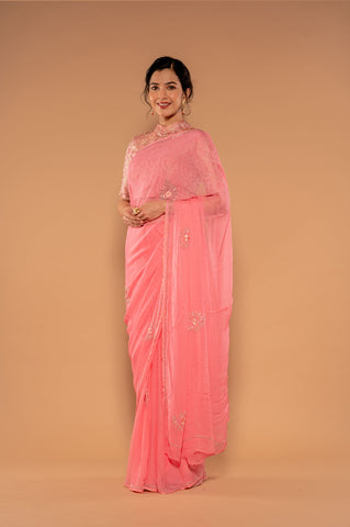 Resham Kardana Pink Saree