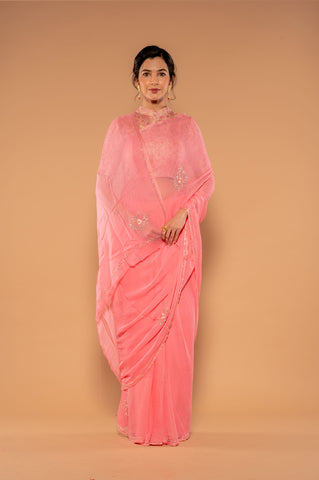 Resham Kardana Pink Saree