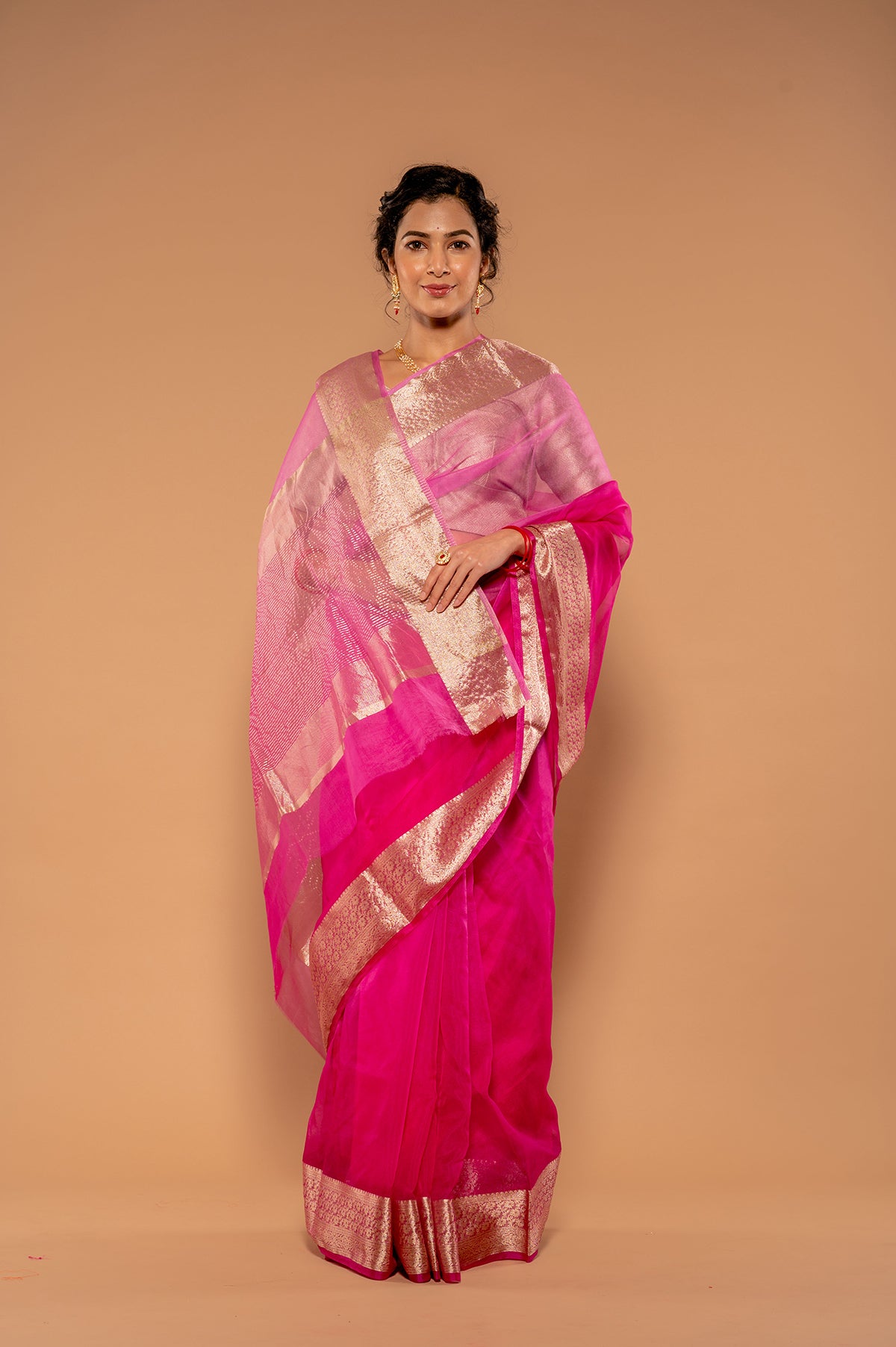 Zari Weaving Rani Organza Saree