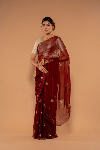 Kardana Kundan Maroon Viscose Chiffon Saree