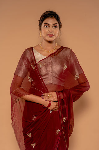 Kardana Kundan Maroon Viscose Chiffon Saree