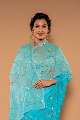 Aari Sequins Sky Blue Saree