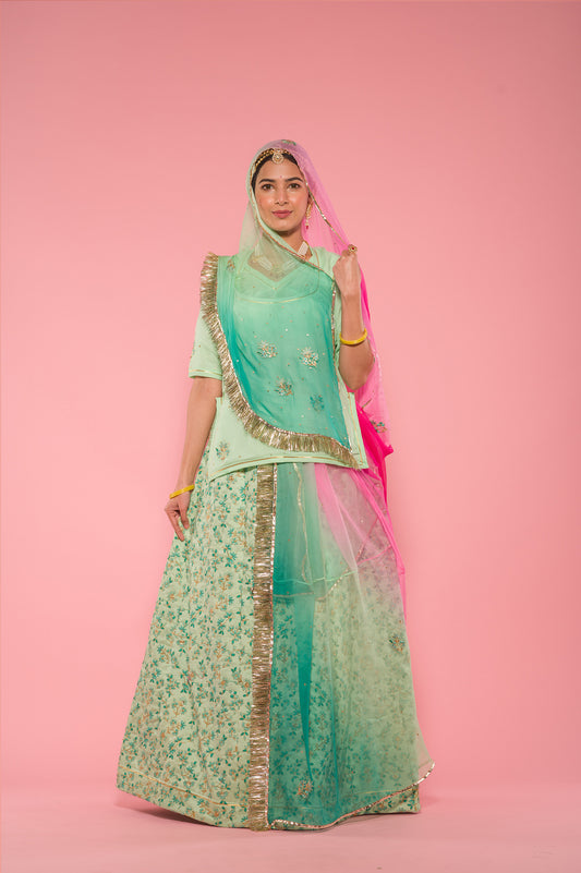 Aari Resham Pista Green Suit