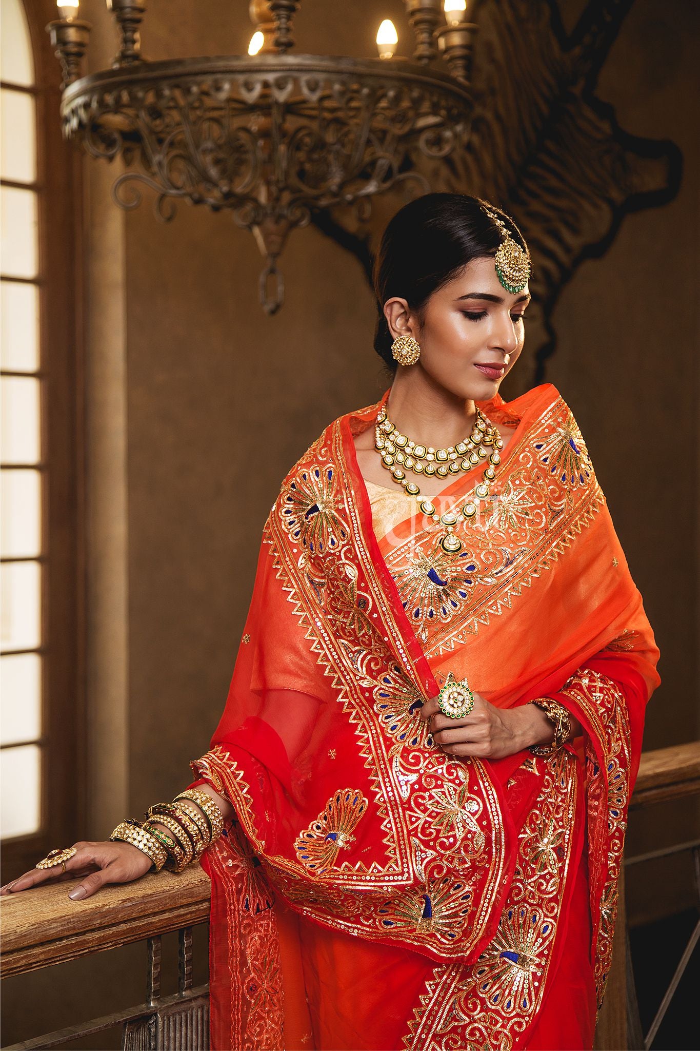 Orange Resham Sikhiya Sequins Saree - Yuvti