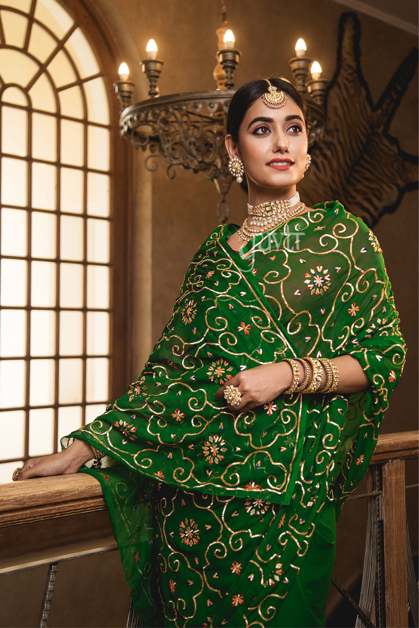 Green Sikhiya Gota Patti Saree - Yuvti
