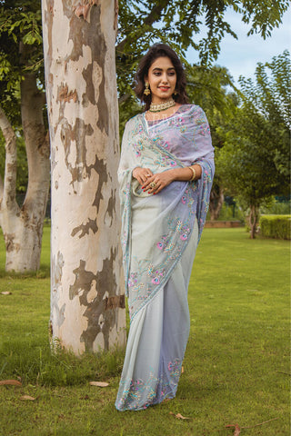 Sequins Grey Saree - Yuvti