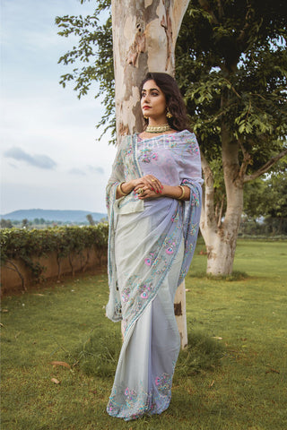 Sequins Grey Saree - Yuvti